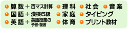 算数+百マス計算/国語+漢検6級/英語+英語授業の予習・復習/理科/社会/音楽/家庭/体育/タイピング/プリント教材